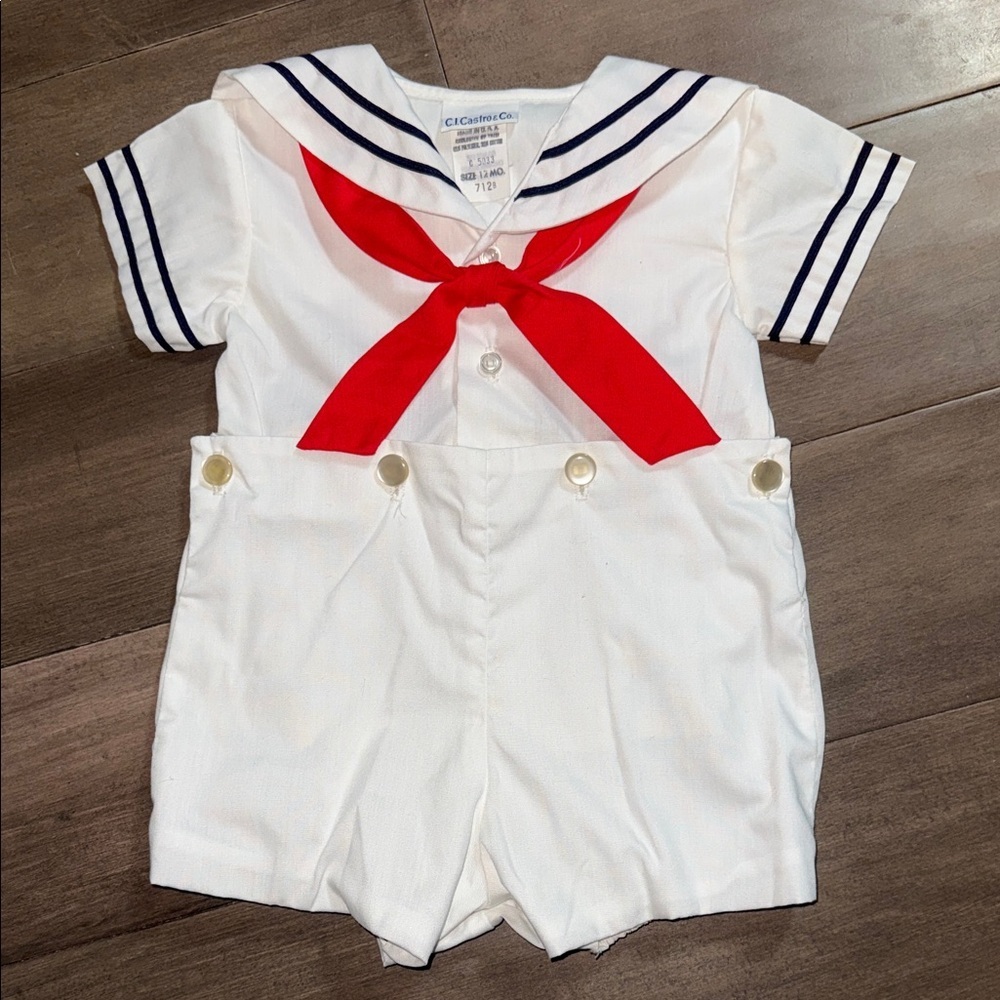 VTG C.I. Castro & Co. Baby Boy Sailor Nautical Romper Outfit - Size 12M
